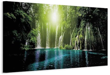 murando - Akustikbild Bilder Akustikschaum Hochleistungsschallabsorber Schallschutz Leinwand 1 tlg Wandbild Raumakustik Schalldämmung Wasserfall Bäume Wald See c-B-0166-b-d