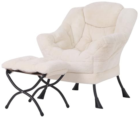 YOTATING Comfy Armchair with Footstool, Lazy Chair with Ottoman Leisure Accent Chair Relax Lounge Chair with Armrests & Side Pocket for Living Room, Bedroom & Small Spaces Armchair
