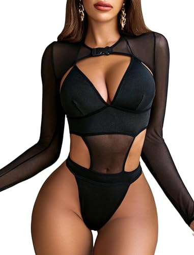 Avidlove Rave Outfits für Damen Sexy Body Dessous Unterwäsche Set Bodysuit | Atmungsaktiv Mesh Gewebe, Rückenfreies Neckholder Design, Schnalle Achselzucken Bauchfreies Top Set für Festival Rave Party