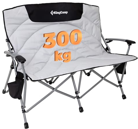 KingCamp Dubbla campingstolar för vuxna 272 kg kraftig campingstol 2-sits soffa aluminium med armstöd överdimensionerad loveseat för camping picknick fiske festival fotbollskonsert