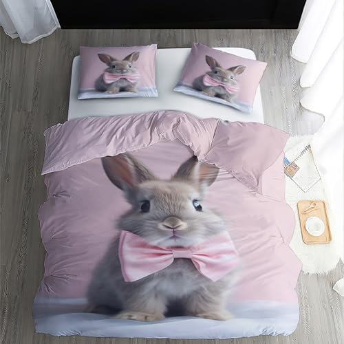 ECOTOS Housse de Couette 140x200 Lapin - Parure de Lit 1 Personne Motif Lapin - Ensemble de Literie en Microfibre Douce avec Fermeture éclair, 1 Taies d'oreiller 65x65 cm