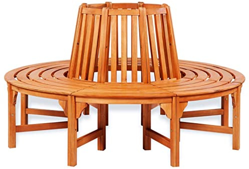 Rantry Baumbank Gartenbank Holzbank Sitzbank Parkbank Terrassenbank Möbel Bank mit Rückenlehne Rundbank Ø 160 cm Holz