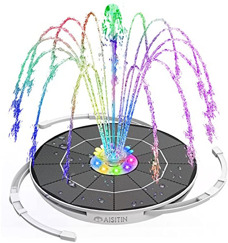 AISITIN 6,5W LED Solar Springbrunnen mit Verstellbare Stützstange Buntes Teichpumpe Solarbrunnen mit verschieden Düse Wasserpumpe Fontäne Pumpe für Gartenteich,Vogelbad,DIY Wasserspiel