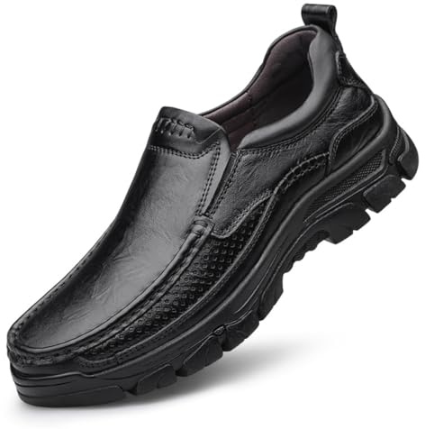 WNUKATO Chaussures pour Hommes Mocassins Confortables et Respirants Antidérapants et résistants à l'usure Chaussures en Cuir décontractées fabriquées à la Main Noir 44 EU