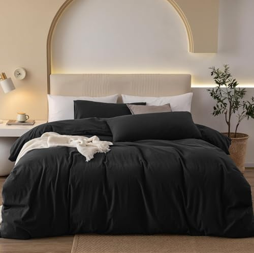 Gezu Bettwäsche 135x200cm Baumwolle Schwarz Anthrazit 2 Teilig Baumwolle Einzelbett Uni Bettwäsche Set Weiche ÖkoTex Zertifiziert für Allergiker und Kissenbezüge 80x80cm mit Reissverschluss