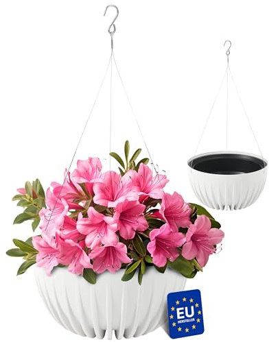 KONZEPT Fioriera sospesa all'esterno e all'interno, colore bianco, vaso da fiori da 30 cm di diametro, vaso da appendere per piante in plastica