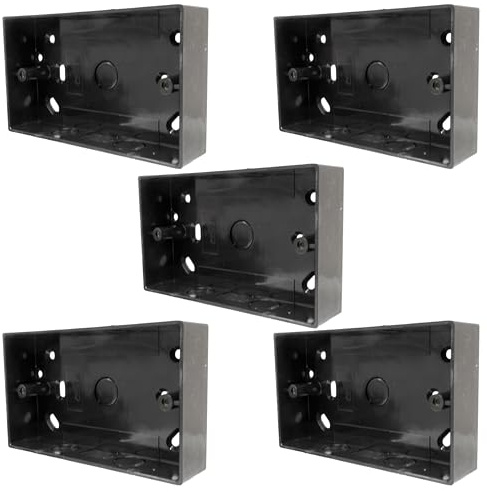 Unterputzdose, doppelt, 32 mm, PVC-Oberfläche, 2-Gang, mit Aussparungen, für 20 mm Rohr und 25 x 16 mm Mini-Kabelk, Schwarz, 5 Stück