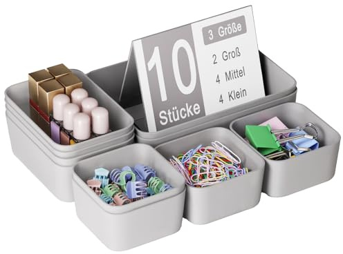 Homhut Schubladen Organizer 10 Stück für Küche Bad Büro Schreibtisch | 4 Größen Orgenizerboxen, Schminktisch Organizer, Schubladen Ordnungssystem, für Makeup Badezimmer