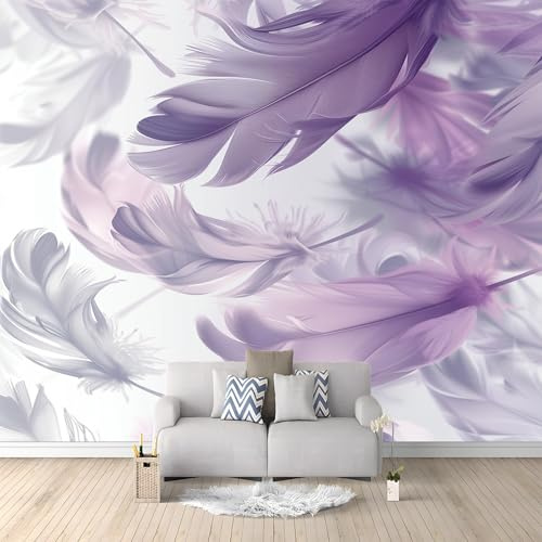 Wallpaper Wall Mural Bohemian Feather Purple 300x210 cm 3D Photo Wallpaper Non-Woven Wall Mural Large Poster, for Living Room Bedroom Corridor TV Background Decor Murals
