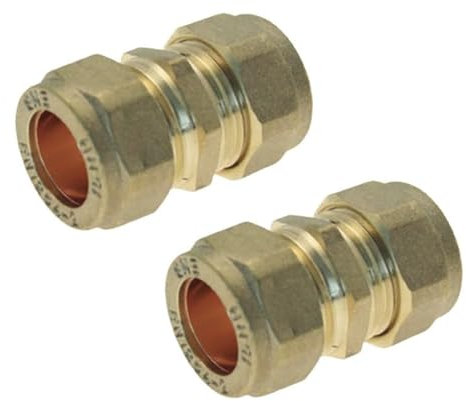 PlumbEZ WRAS 15mm Straight Coupling Brass Compression Fittings Pack of 2, BS EN 1254-2 Compliant Plumbing Fittings for Copper Pipe, Ideal for 15mm Copper Pipe Connections