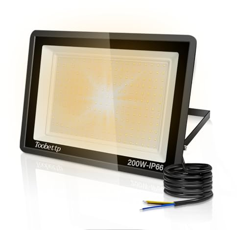 toobettp 200W Faretto LED, 20000LM Faretti LED da Esterno 3500K Bianco Caldo, Fari Led da Esterno Impermeabile IP66 per Giardino Cortile Garage Pareti