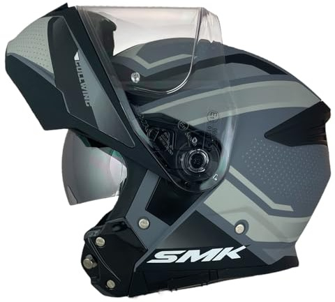 SMK Helmets Casco Modular GULLWING SUPERTOUR Decorado Mate Casco Modular para Motocicleta, Negro y Gris, con Visera Abatible 22.06 (L 59/60)