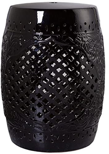 ZoRHac Ceramic drum table,ceramic drum stool,Decorative Ceramic Garden Stool, Glazed Hollow Shoe Changing Stool Drum Stool, Suitable for Outdoor Garden,(Black)