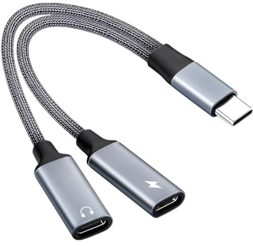 USB C Splitter, OTG Cable Adapter With Power Supply, Dual USB-C Headphone and Charger Adapter, Y Splitter Cable Compatible With iPhone Mac Laptop