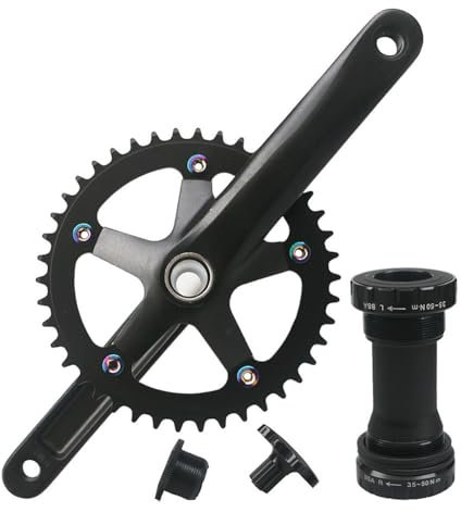 QUYCOIU Rennrad Kurbelgarnitur 152/165/170mm Kettenradgarnitur 130BCD 44T Singlespeed Kettenblatt Rund Integriert Hohl Kurbelarm-Set Mit Tretlager 10-11Gang Aluminium-Legierung Schwarz(165mm)