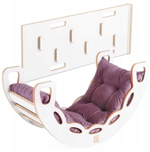 MISIOO Kletterbogen mit Kissen Für Kinder - Baby Wippe Mit Abgerundeten Kanten Für Sicherheit - Weiß MDF - Laminierte Oberfläche - Inkl. Kletterwand/Rutsche/Kissen - 90x41x50 cm - Wippe Baby