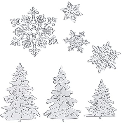 LXJLXD Stanzschablonen für Weihnachtsbaum, Metall, Schneeflocke, gestanzt, für Scrapbooking, Album, Karten, Fotodekoration, 7 Stück
