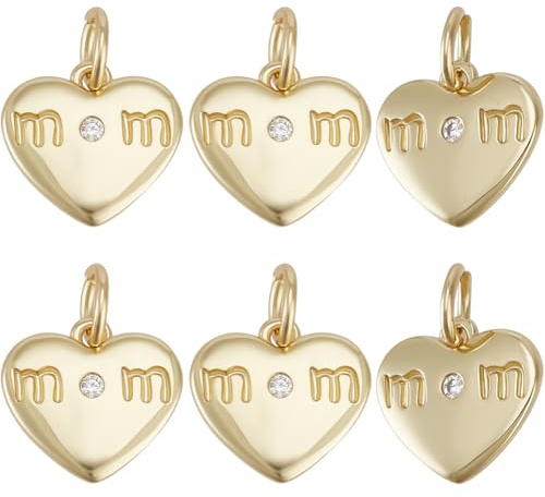 Beebeecraft 1 Box 12 Stück Zirkonia Anhänger „Mom“ Vergoldetes Messing Herzanhänger Mit Dem Wort „Mom“ Zur Schmuckherstellung Zum Muttertag
