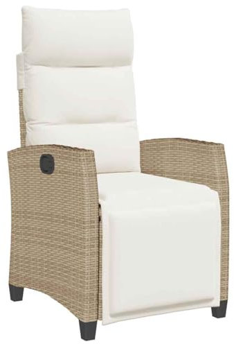 vidaXL Gartensessel mit Beistelltisch Verstellbar Beige Poly Rattan, Garten Liegestuhl, Outdoor Stuhl, Sessel, Gartensessel, Stuhl, Gartenstuhl