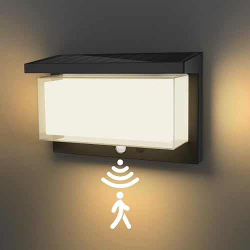 Luci Solari Esterno, IP65 Impermeabile Moderno Lampade Esterno, 6000K Luci da Esterno Parete con Sensore di Movimento, Lampada da Parete Impermeabile IP65 per Giardino, Patio e Garage (Luce calda)
