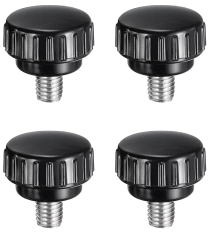 sourcing map Lot de 4 boutons de serrage moletés M8 x 10 mm en acier inoxydable 304 fileté mâle à vis moletée de type 25 mm à tête ronde filetée à main Noir