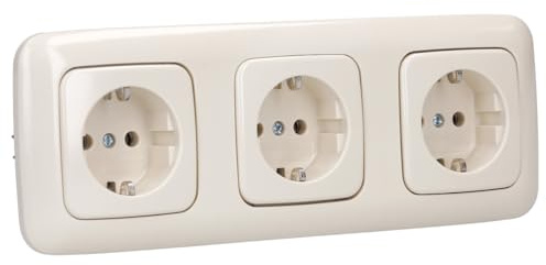 Busch-Jaeger Busch-Duro 2000 SI Set: 3x 20 EUC-212 Steckdose + 1x 2513-212 3-fach Rahmen Cremeweiß