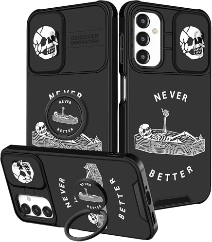Goocrux for Samsung Galaxy A16 5G Phone Case - Women Girls Cute Phone Cover Girly Pretty Skull Skeleton Unique Cool Design Slide Camera Cover with Ring Stand Holder for Samsung A16 5G Case 6.7