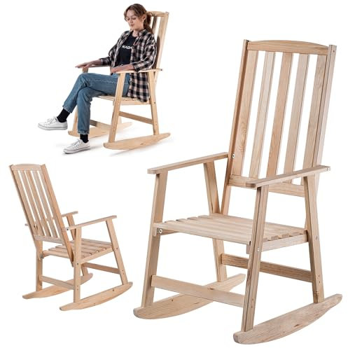 KADAX Schaukelstuhl mit Armlehnen, Schaukelsessel aus Holz, Garten-Schaukelstuhl, Holzstuhl, Gartenschaukelstuhl, Relaxstuhl, Gartenstuhl (Hell)