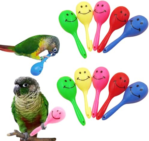 Bird Bell Toys Colorful Mini Ball Sand Hammer Parrot Training Toys, Suitable for Parakeet Cockatiel Budgies Conures Lovebirds Quakers (Color and Pattern Randomly) (10 Pcs)