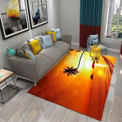 Meerblick Bei Sonnenaufgang Und Sonnenuntergang 3D-Gedruckte Teppiche Für Wohnzimmer, Rutschfeste Teppiche, Schlafzimmer, Nachttisch, E Fußmatten, 90 X 150 Cm - Leicht Zu Reinigendes, Wei -72901094176