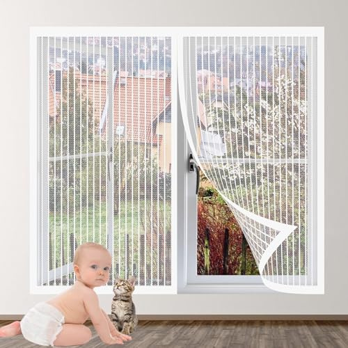 Insektenschutz Fliegengitter Fenster Alurahmen 97 x 130 cm Insektenschutz Fliegengitter Fenster mit Rahmen Ohne Bohren Fliegenschutz für Ohne Bohren, Weiß