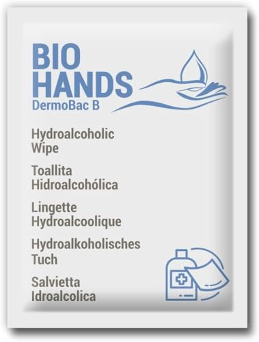 GPQ - Toallitas Hidroalcohólicas BIOHANDS | 70% Alcohol Perfumado | 500 Und. Monodosis x 2 ml | Toallita de Bolsillo, Bolso, Viaje, Hotel, Apartamento, B&B | Made in Spain.