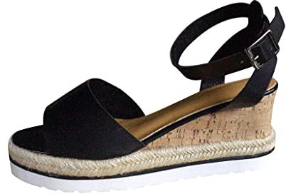 Pantoletter dam med fotbädd, kilklack, sandaler damer sommar, bekväma lack, platåsandaler med ankelrem, kilsandaletter, fashionabla fritidsskor, lätta sommarskor, halkfria damskor, svart, 41 EU