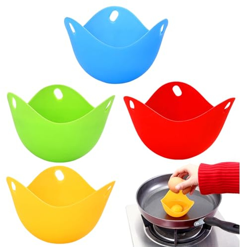 4 Pcs Poached Egg Maker,Egg Poacher Cups,Moulds Silicone,4 Color,Easy-Release,Poaching Pods for Perfect Eggs in Minutes,Poachers with Hanging Eye for Easy Removal From Hot Pans and Mess BPA Free