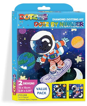 DIAMOND DOTZ DOTZIES 2594519 Original 5D Diamond Painting Set, Dotz by Numbers Weltall, DIY Diamant-Malerei mit Glitzersteinen, Dotting-nach-Zahlen für Kinder ab 6 Jahren, Beginner