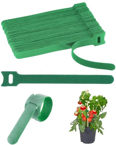 CULEB 100 Piezas Cinta para Atar Plantas,10 x 100 MM Lazos de Guirnalda Ajustables con Velcro,Estable Resistente Intemperie,Cinta Adhesiva Reutilizable Plantas,para Asegurar Sostener Planta,Verde