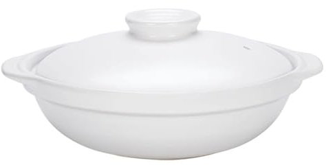 Olla sopera de cerámica Blanca, Cacerola de Barro Poco Profunda con Tapa para Cocina de Gas, Resistente a Altas temperaturas, Antiadherente, fácil de Limpiar