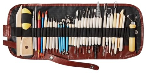Doiyislem Outils de Poterie - Kit Complet d'Outils de Sculpture et Poterie avec Sac de Rangement,36 Pièces en Céramique pour Le Pointillage, Le Moulage et Dessin Artistique destinés aux Artistes