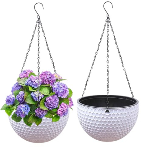 Jorzer 2 vasi da appendere per piante da interni, vasi da 16,5 cm, autoirriganti, vasi da fiori per coltura idroponica e coltura del suolo con foro di drenaggio