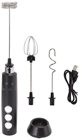 Electric Tumbler Stirrer Rechargeable Handheld Mini Foam Maker for Coffee Egg Hot Chocolate Black Premium 304 Stainless Steel Mixing Head ABS Plastic Handle Three Speed Control