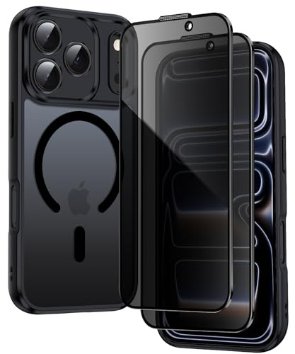 COPIKE Magnetic Case for iPhone 17 Pro 2025 with 2 Pack Privacy Screen Protector, Compatible with Mag Safe Translucent Anti-Fingerprint Anti-Scratch Shockproof Cover, Matte Black