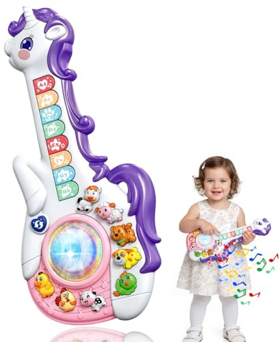 Felicify Kinder Gitarre Spielzeug, Kindergitarre, Einhorn Musikspielzeug, Musikinstrumente mit Musik, Licht & Klang, Motorikspielzeug, Multifunktionales Bildungsspielzeug, Geschenke für Jungen Mädchen