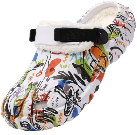 Unisex vinterträskor – fuskpäls fodrade glides varma inomhus träskor vinter trädgårdssko lätta slip-on-pantoletter utomhus casual sandaler inomhus varm fuskpäls hus skor, Vit, 42 EU