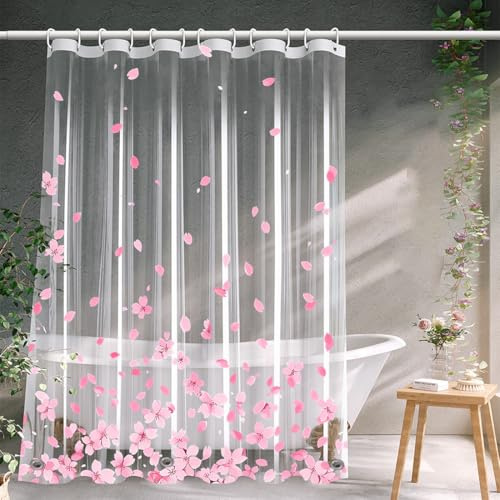 Xlabor Transparent Blumen Duschvorhang 180x200 Antischimmel Wasserdicht Eva Badvorhang mit 12 Haken für Badezimmer Motiv-B