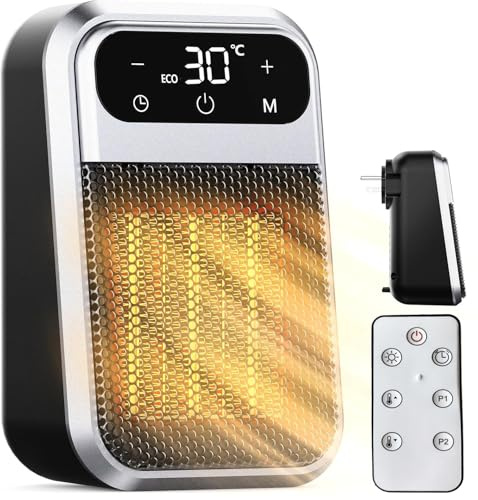 ZUSKYZU Steckdosen Heizlüfter mit Fernbedienung,Mini Keramik Heizlüfter Bad Energiesparend Leise Heizung 800W Heizstrahler mit 12h Timer Thermostat Überhitzungsschutz für Schlafzimmer