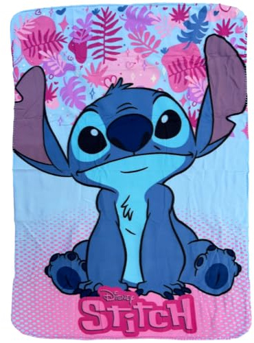 CARTOON Manta infantil Stitch Disney 100 x 140 cm, manta suave de forro polar, 100% poliéster, 220 g/m², cálida y ligera, ideal para dormitorio, cuna o sofá