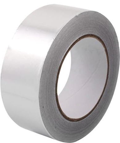Mikiuly Ruban Adhésif Aluminium, Argenté Ruban Etancheite Plomberie - Isolant Thermique En Fibre de verre, Bande Aluminium Adhesive Haute Temperature 120°C Pour tuyau et voiture, 50 mm x 20 m