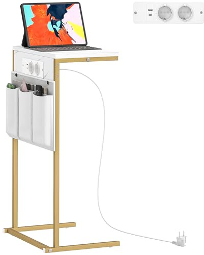 HOMCOM Tavolino Salotto con Prese di Corrente e USB Integrate, Bianco