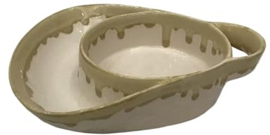 Soup and Side Bowl Plate Ceramic, Chip and Dip Divided Bowls, Anti-Soggy Cereal Bowl Bread Dipping Bowls Plates for Salad Breakfast, and Sandwich Ideal for Home and Restaurant (White)