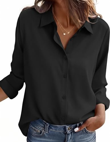 Zeagoo Negra Blusas De Mujer Elegantes Camisa Color SóLido Camisas Negro L